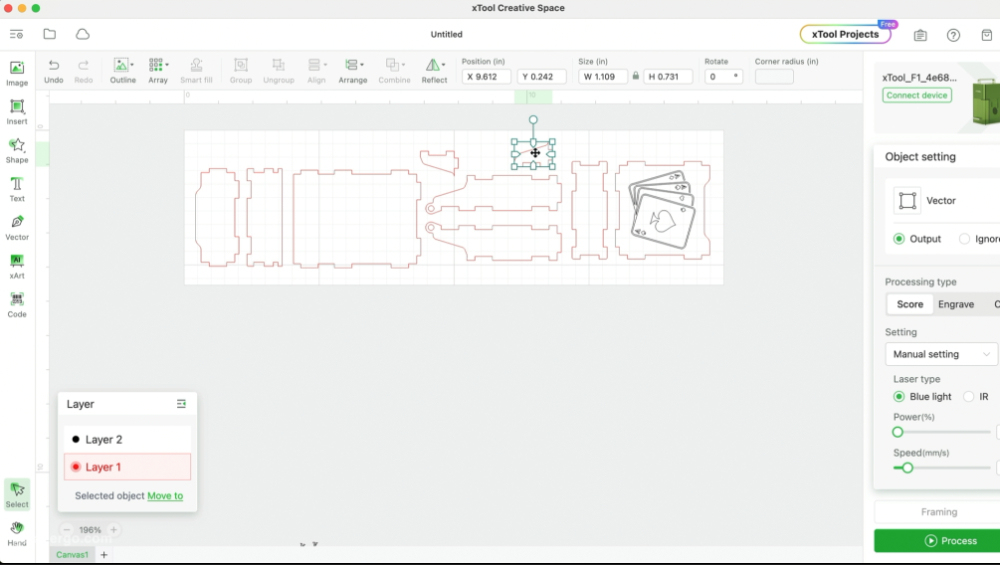 xtool f1 slide extension projects - creative space playing card box template