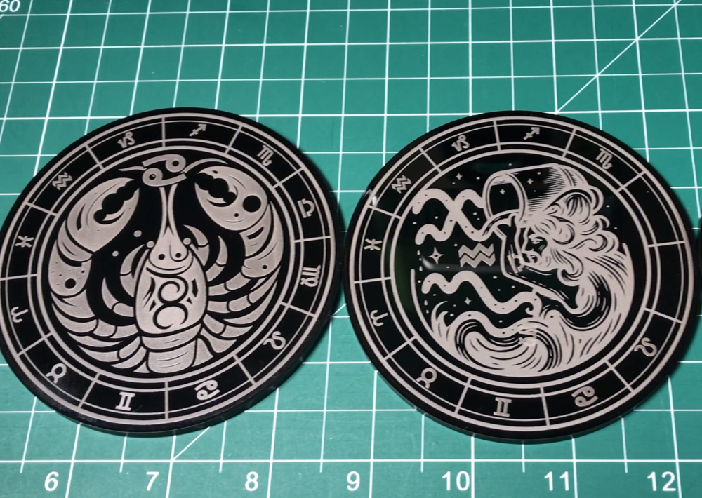 xtool f1 slide extension projects - black acrylic coasters